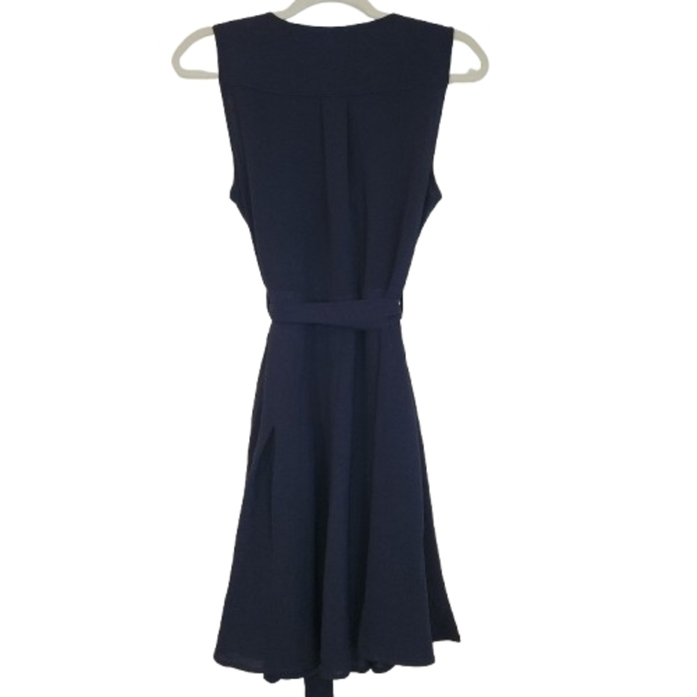 NWT DKNY Navy Blue Sleeveless Shirt Dress With Tie Size 10 Lightweight Flowy - Picture 2 of 14